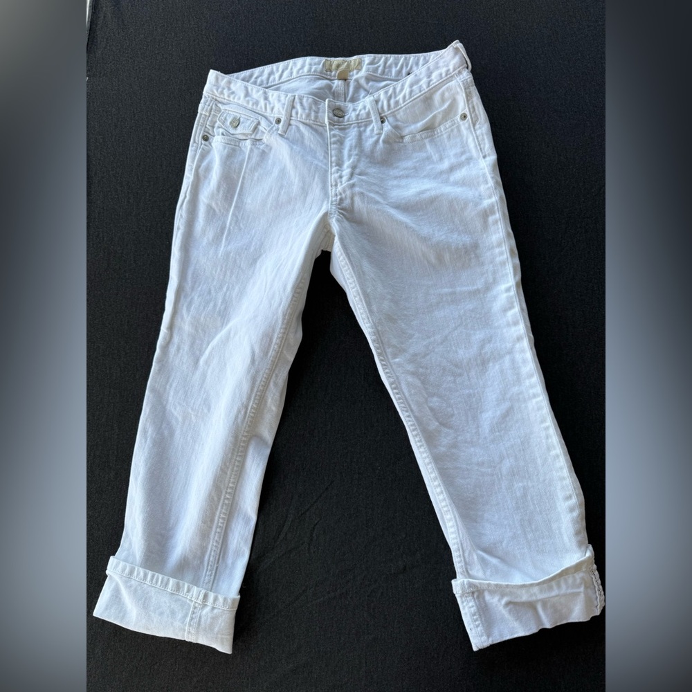 Banana Republic White Cropped Jeans Womens Sz 8 / 29 Stretch Cuffed Ankle GREAT